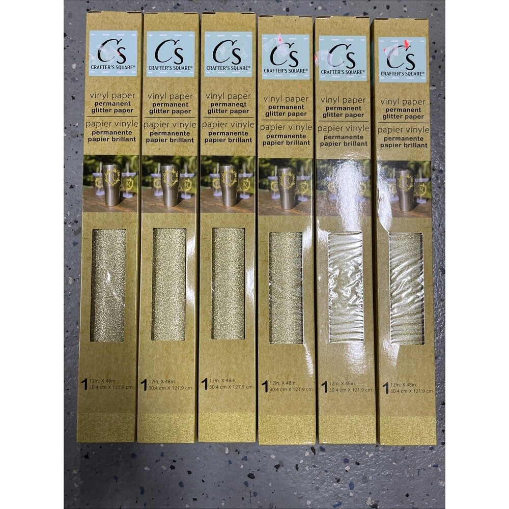 6 Pack Crafter’s Square Vinyl Paper Permanent Golden Glitter Paper‎ 12x 48” NIB